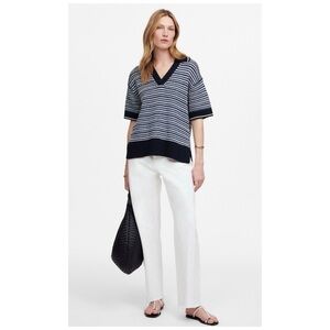 Madewell Striped Johnny-Collar Sweater Tee
